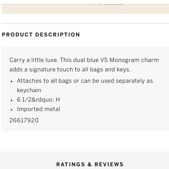 VICTORIA SECRET VS MONOGRAM KEYCHAIN CHARM - Picture 3 of 3